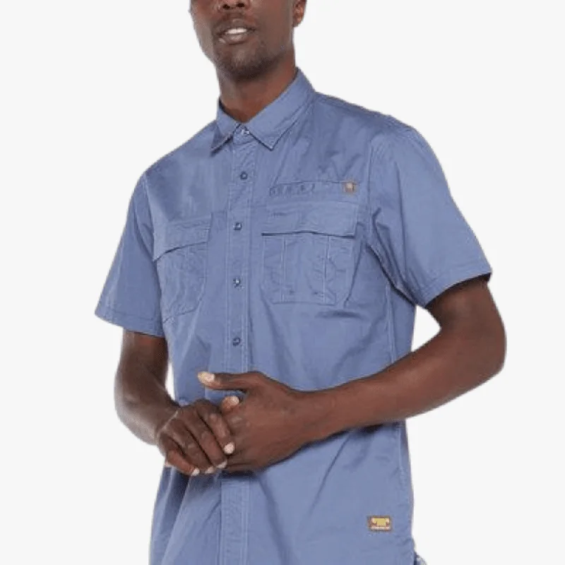 Weekend Savings Bonanza Jeep Mens Safari Short Sleeve Shirt With Back Vent Vint Blue