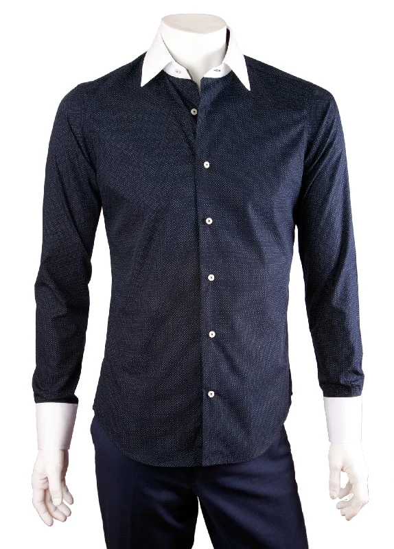 Weekend Specials to Relish Two-Tone Pin Dot Print Dress Shirt