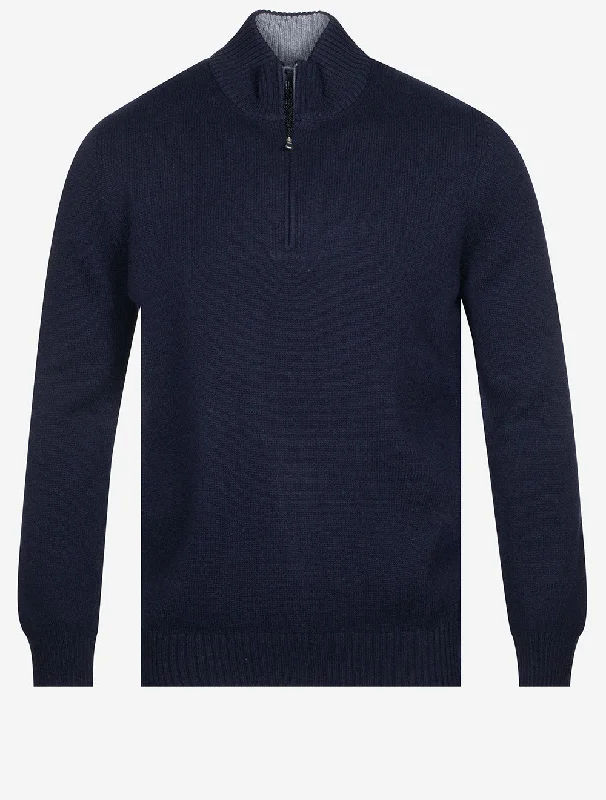 Half Zip aus Wolle und Kaschmir in Marineblau