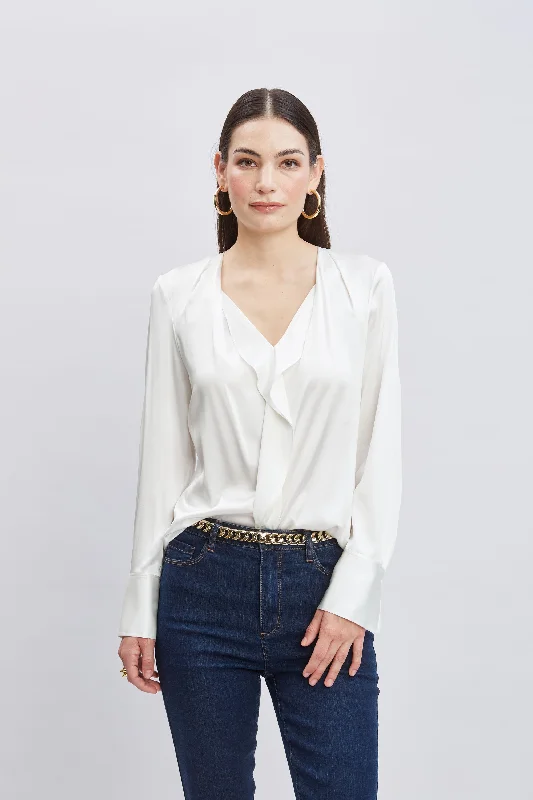 Weekend Bargains to Relish Silk Satin Contour Ruffle Shirt