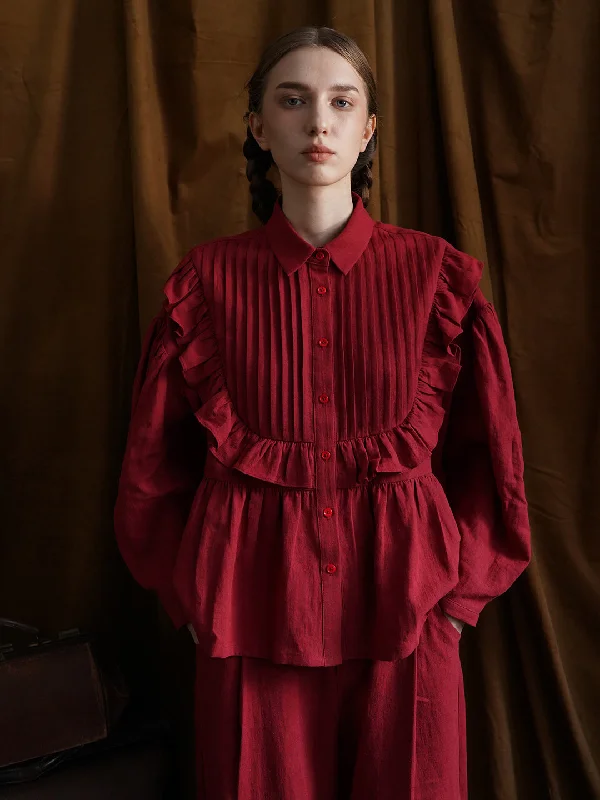 Weekend Offers That Sizzle Unlogical Poem Victorian style Pleated Yellow/Red Ramie Shirt