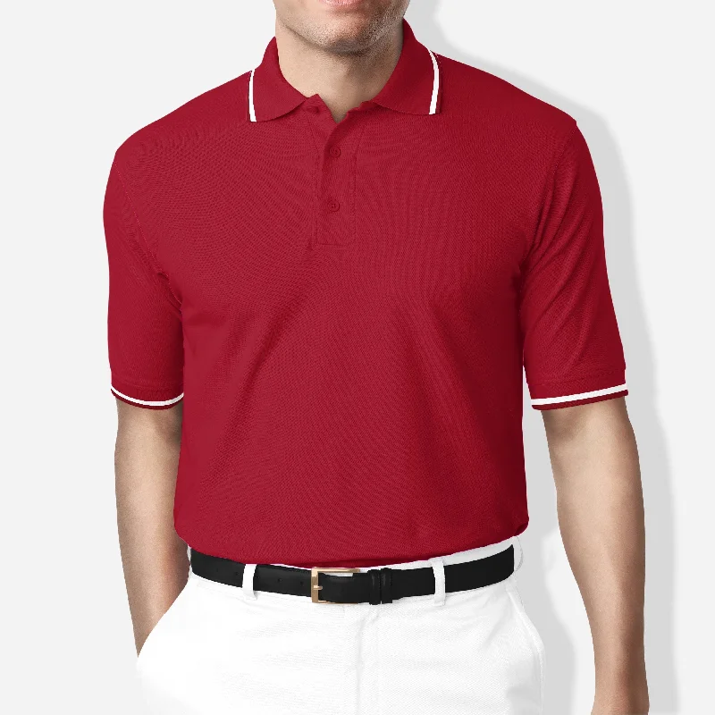 Polo Collar Stripe Tipped T-Shirt Red