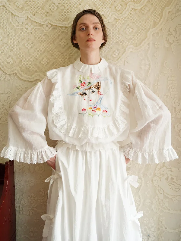 Weekend Deals That Dazzle Unlogical Poem Victorian Style Embroidered Ramie Top