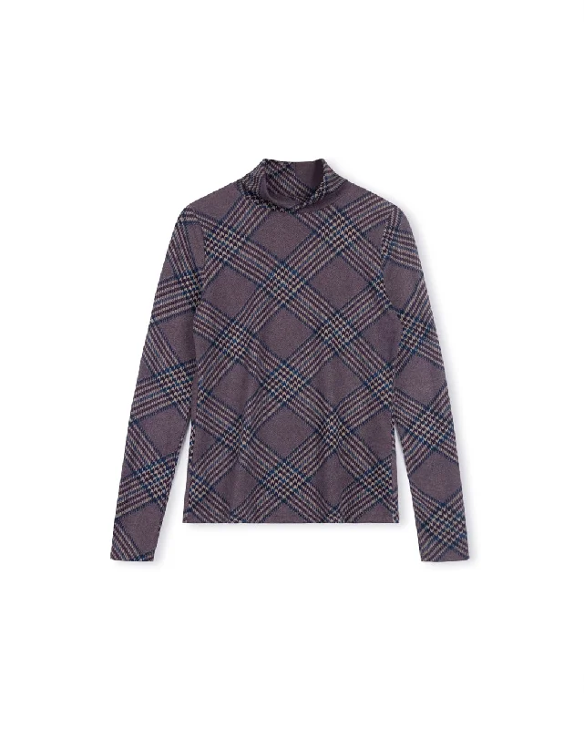 Weekend Shopping Bliss Soft Plaid Mock Neck Top