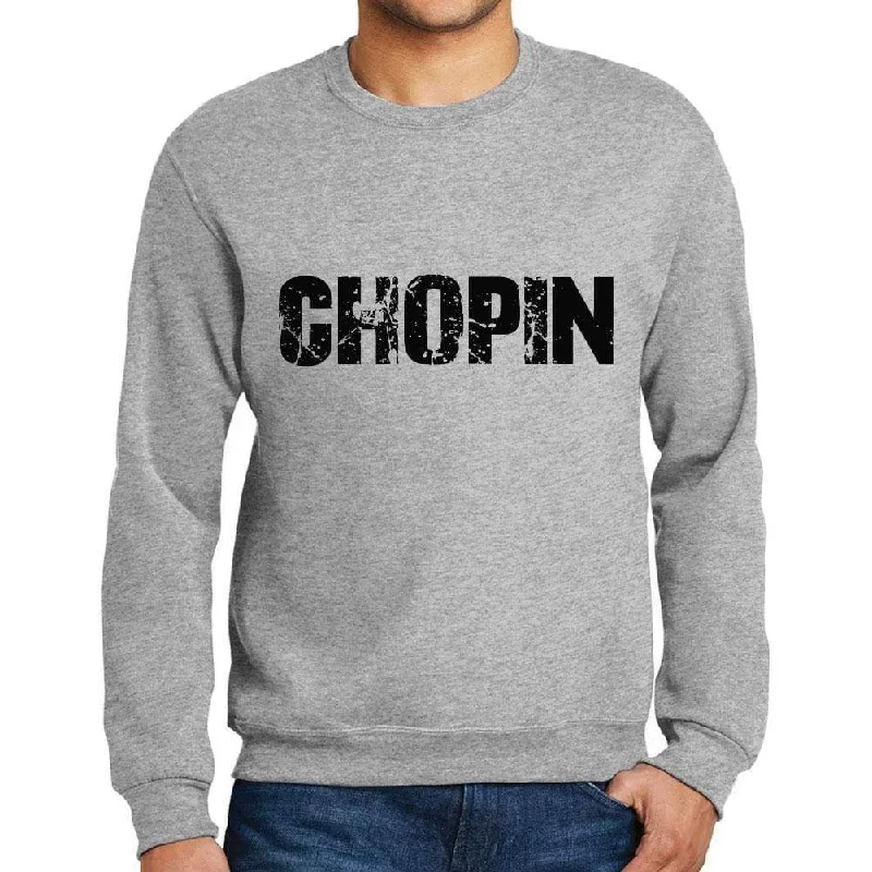 Price Drop Men's Printed Graphic Sweatshirt Popular Words CHOPIN Grey Marl