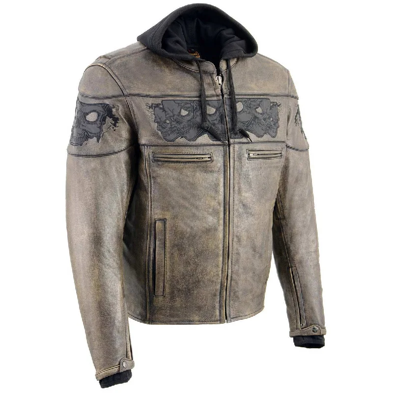 Best Deals Milwaukee Leather MLM1561 Men's Distressed Brown Leather Jacket with Reflective Skulls