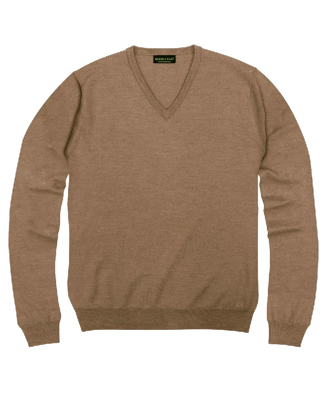 Don't Wait 100% Pure Merino Wool Zegna Baruffa V-Neck Sweater - Camel