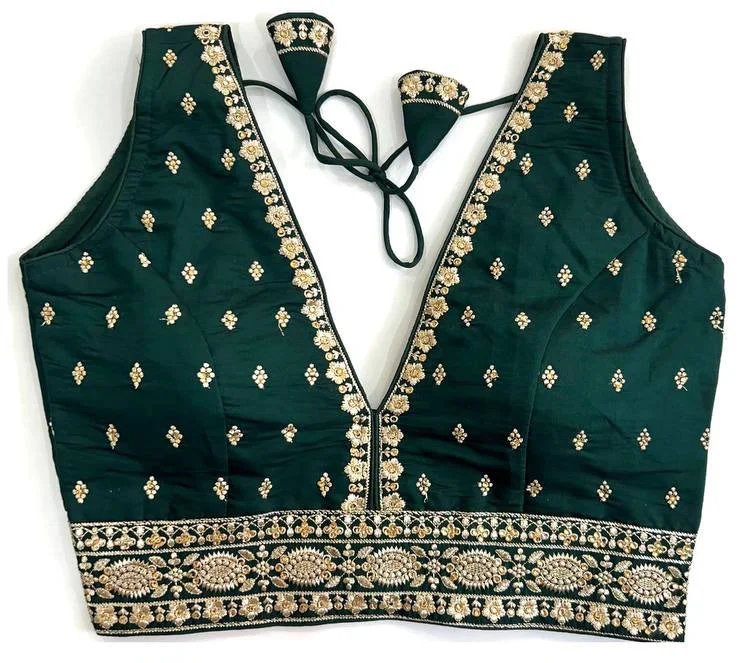 Today Only Women's Dark Green Colour Silk Readymade Blouse