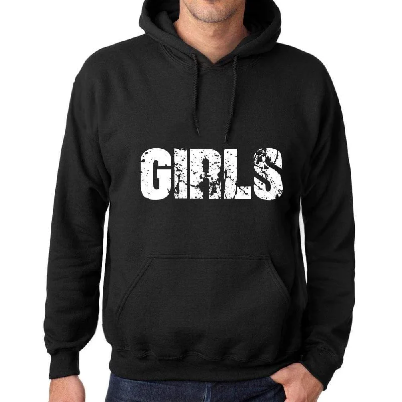 Men's Women's Unisex Printed Graphic Cotton Hoodie Soft Heavyweight Hooded Sweatshirt Pullover Popular Words GIRLS Deep Black