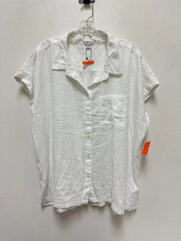 Weekend Specials to Snag Blouse Short Sleeve By Orvis In White, Size: 2x