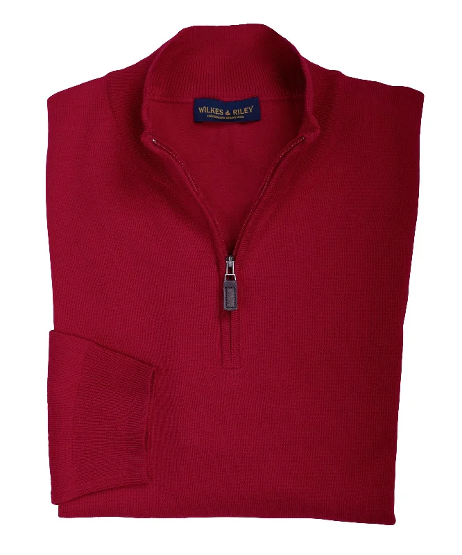 Closeout Ultra-fine Zegna Baruffa Half-Zip Merino Wool Sweater - Red