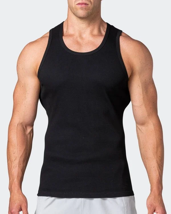 Rib Fitted Training Tank - Black