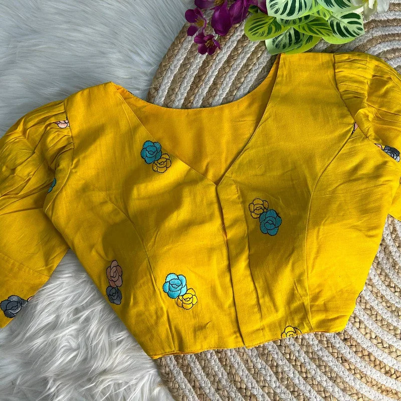 Hurry In Women's Yellow Colour Khadi Cotton Readymade Blouse