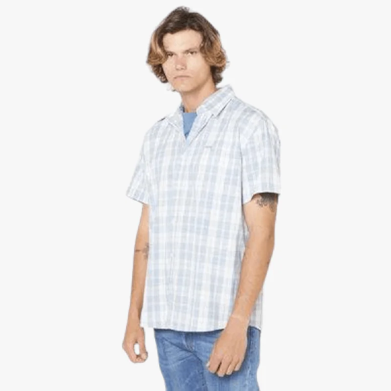 Jeep Mens Shay Check Short Sleeve Shirt Blue