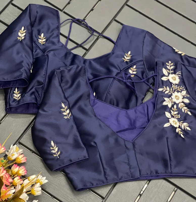 Weekend Discounts You Deserve Women's Navy Blue Colour Pure Silk Readymade Blouse