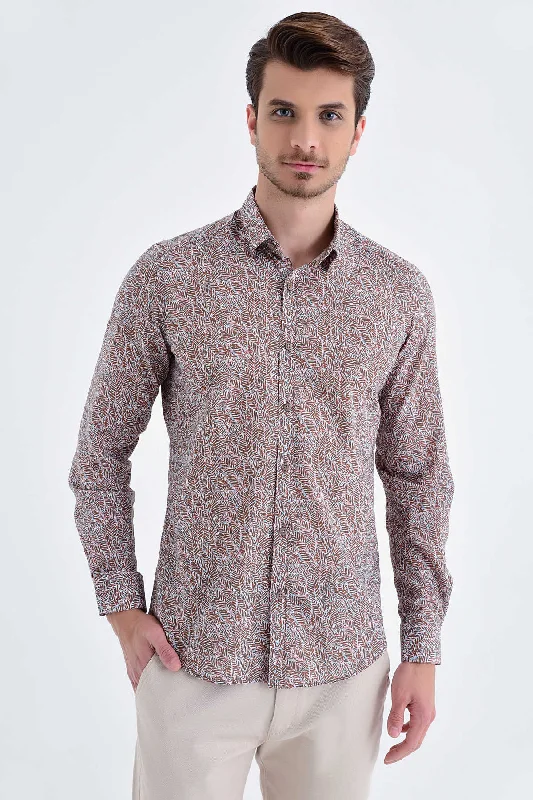 Special Buy Slim Fit Printed Cotton Brown Casual Shirt