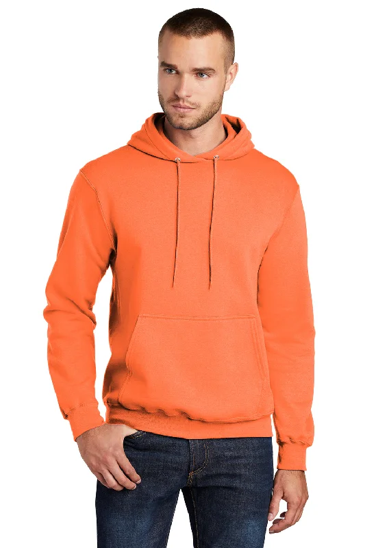 Savings Soar This Weekend Port & Company Mens Core Pill Resistant Fleece Hooded Sweatshirt Hoodie w/ Pouch Pocket - Neon Orange