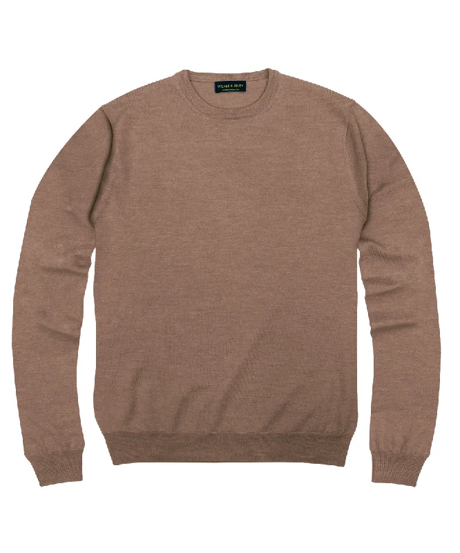 Midnight Madness 100% Pure Merino Wool Zegna Baruffa Crewneck Sweater - Camel