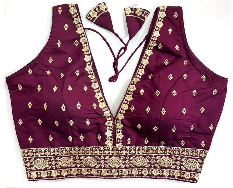 Best Seller Women's Wine Colour Silk Readymade Blouse