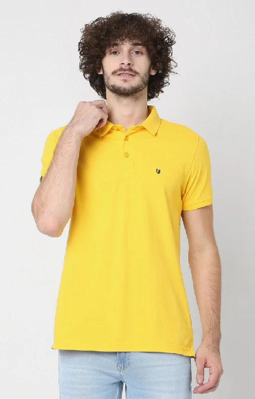 Massive Deals Men Premium Blue Cotton Regular Fit Polo T-Shirt - Underjeans By Spykar