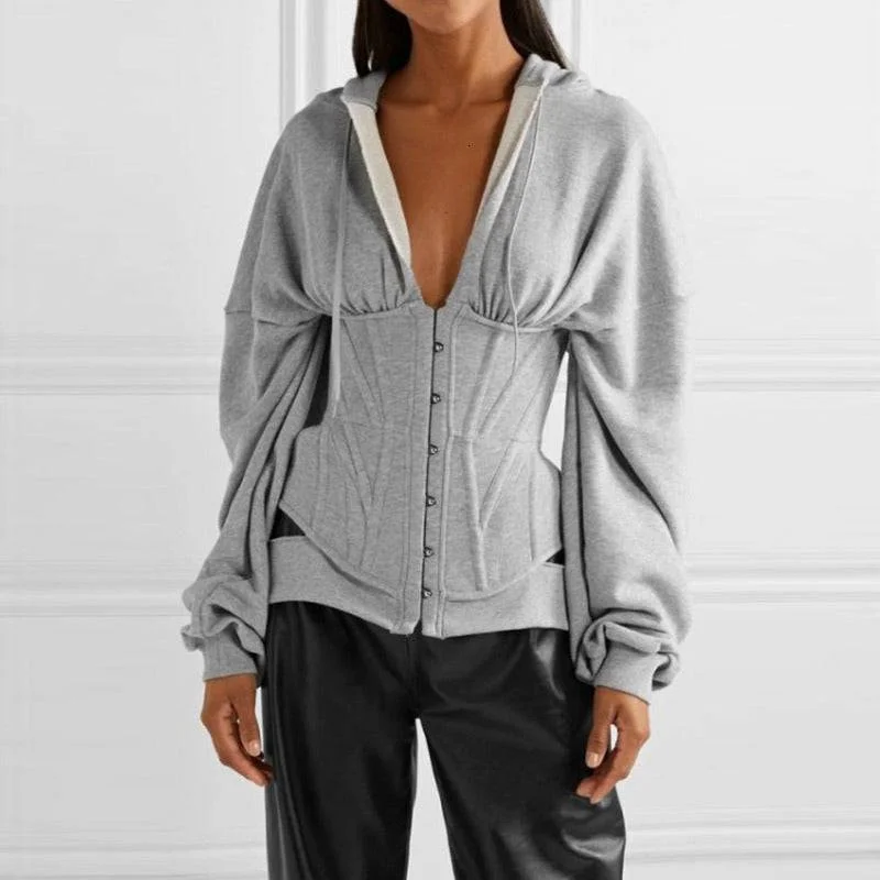 Unmissable Sale Corset Hoodie Sweatshirt in Gray