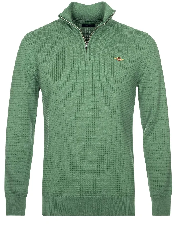 Amazing Deals Pullover mit halblangem Reißverschluss und Baumwollstruktur, Blattgrün