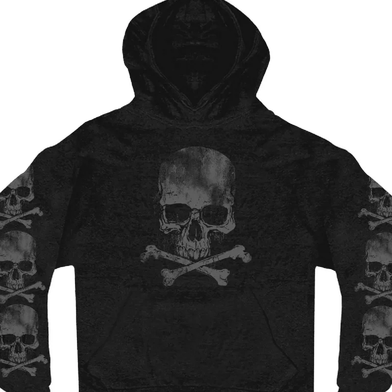 One-DAY Sale Hot Leathers GMD4305 Men's Black Skull and Crossbones Pull Over Hoodie