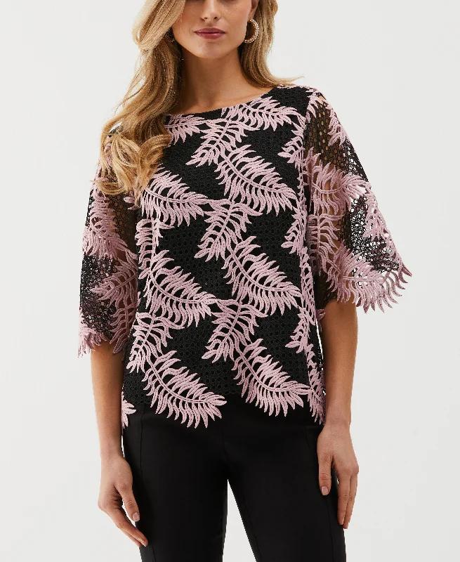Weekend Bargains Just for You Petite Scalloped Elbow Sleeve Lace Top