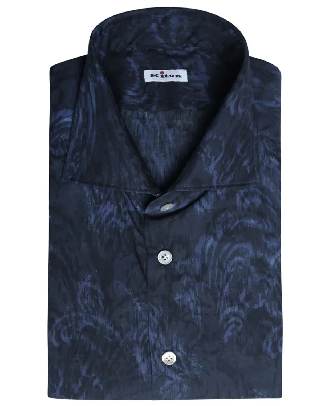Deep Savings Blue and Navy Watercolor Cotton Sportshirt
