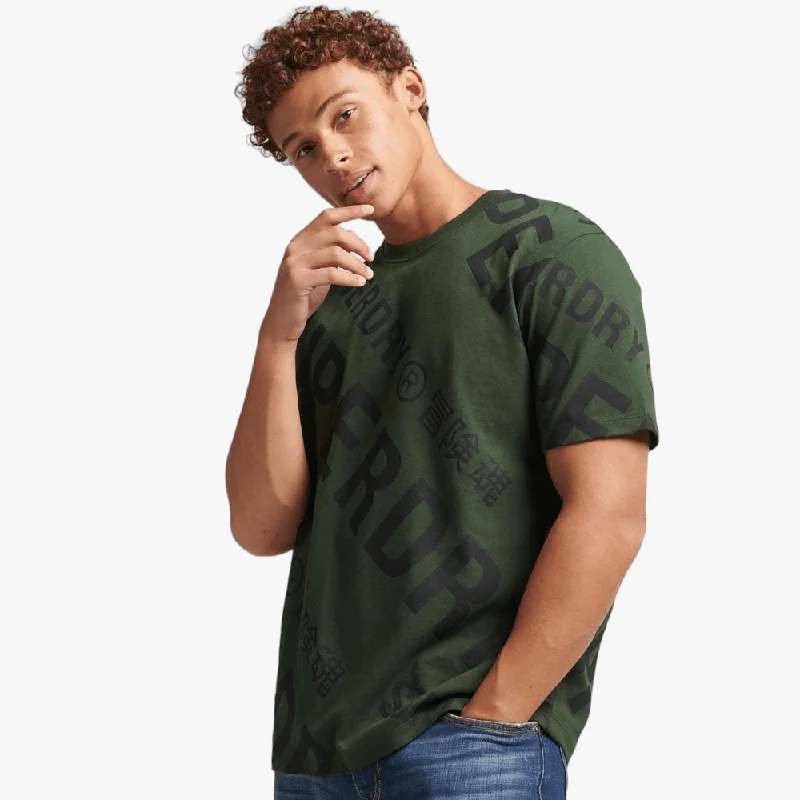 Low Prices Superdry Mens Code Cl Aop Short Sleeve Tee Dark Moss