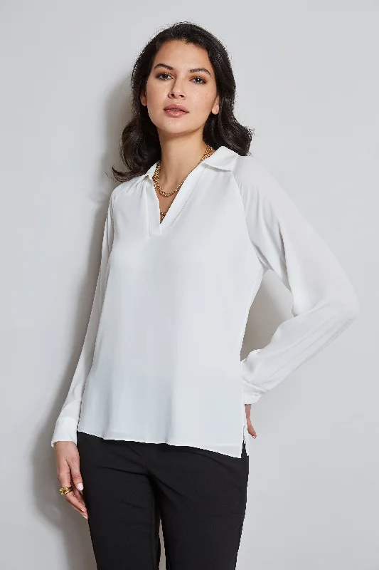 Weekend Offers That Delight T-Tahari Split Neck Long Sleeve Shirt