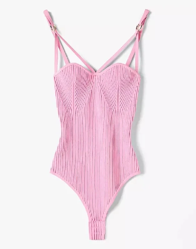 Weekend Savings Extravaganza Ribbed Knit Metal Strap Bodysuit