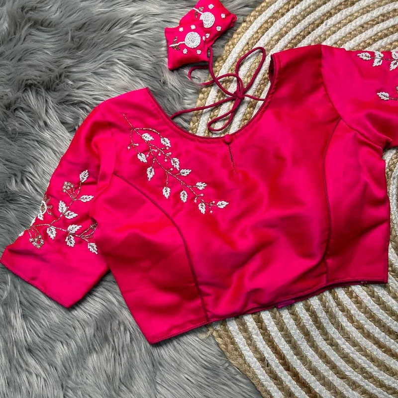 Extra Savings Women's Pink Colour Pure Silk Readymade Blouse