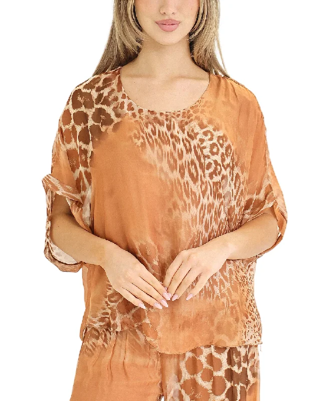Time-Limited Offer Silk Leopard Print Top