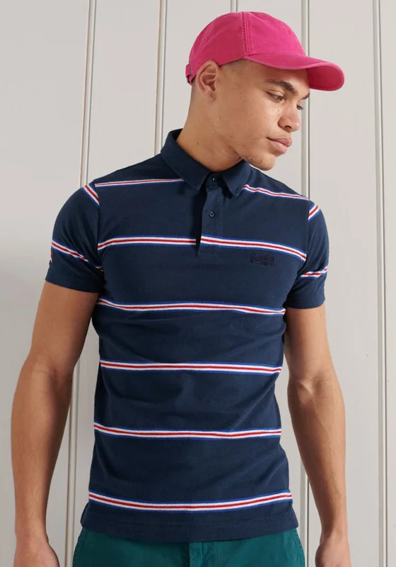 Can't Resist Superdry Academy Stripe Polo Shirt, Varsity Navy