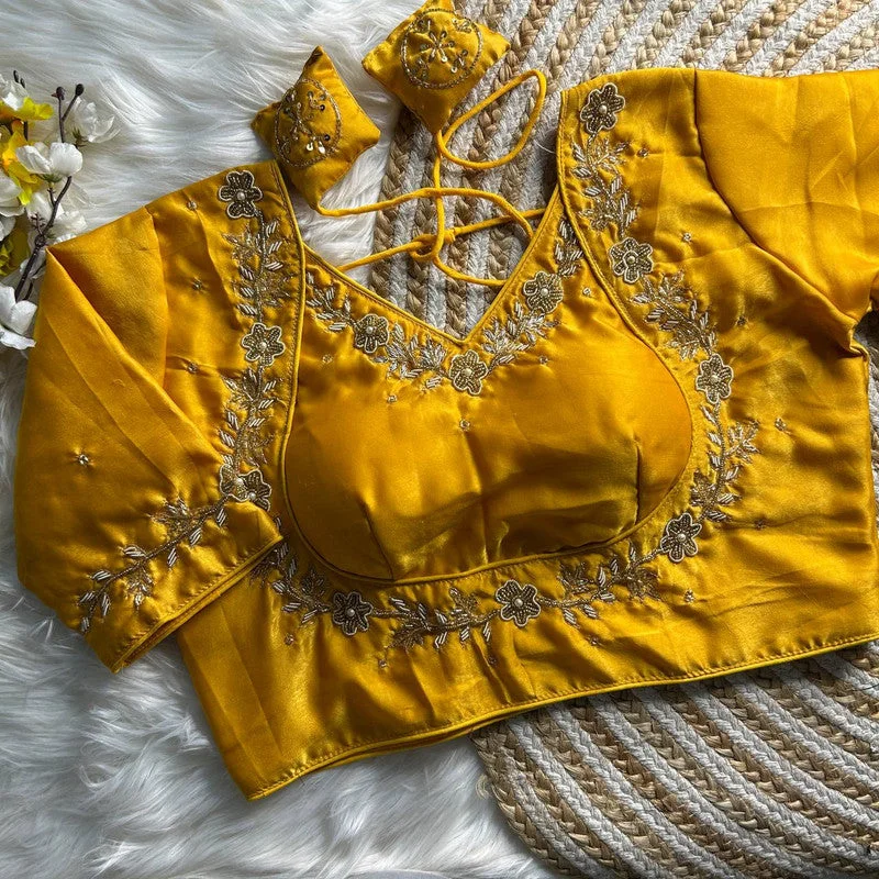 Midnight Madness Women's Mustard Colour Soft Silk Readymade Blouse