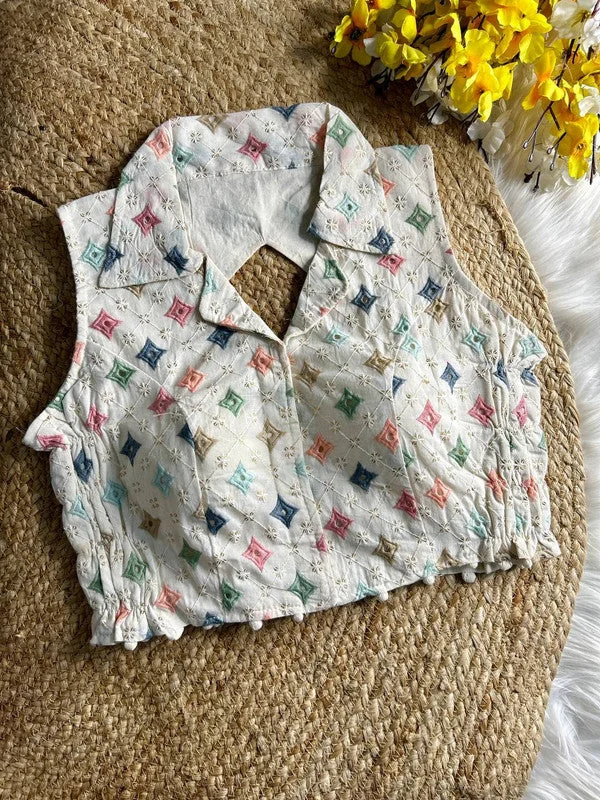 Weekend-Only Price Drops Women's White Colour Khadi Cotton Readymade Blouse