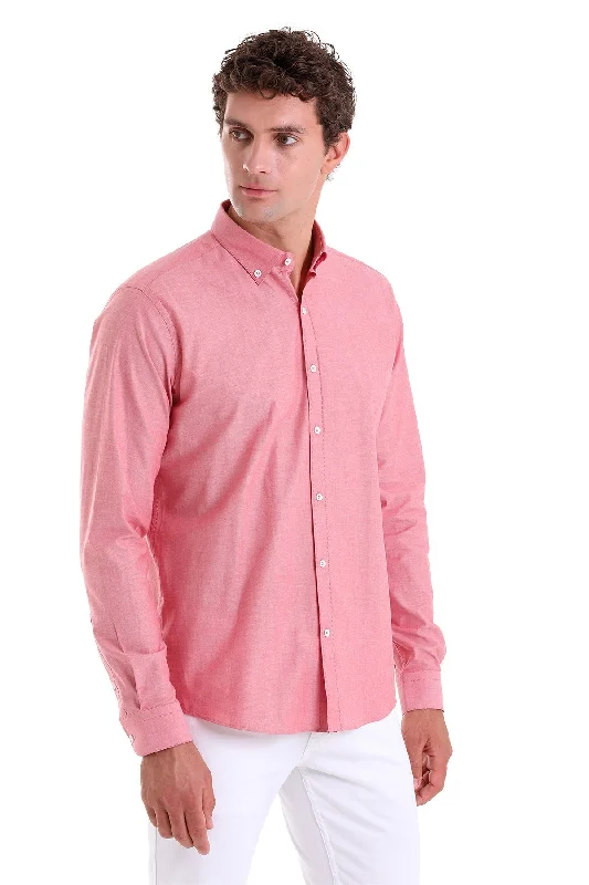 Weekend Offers That Tempt Slim Fit Long Sleeve Cotton Red Dress Shirt