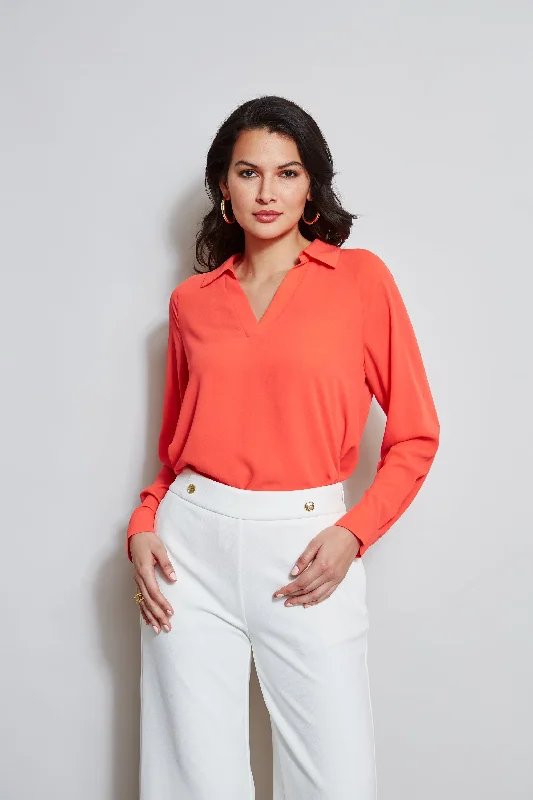 Weekend Deals You Can't Resist T-Tahari Split Neck Long Sleeve Shirt