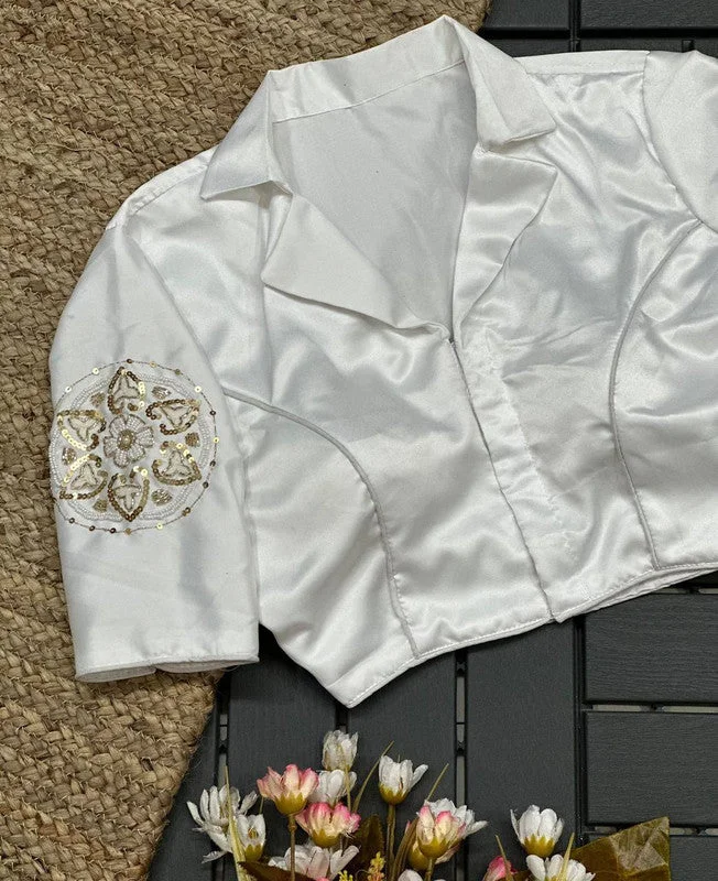 Weekend Discounts to Snag Women's White Colour Pure Silk Readymade Blouse