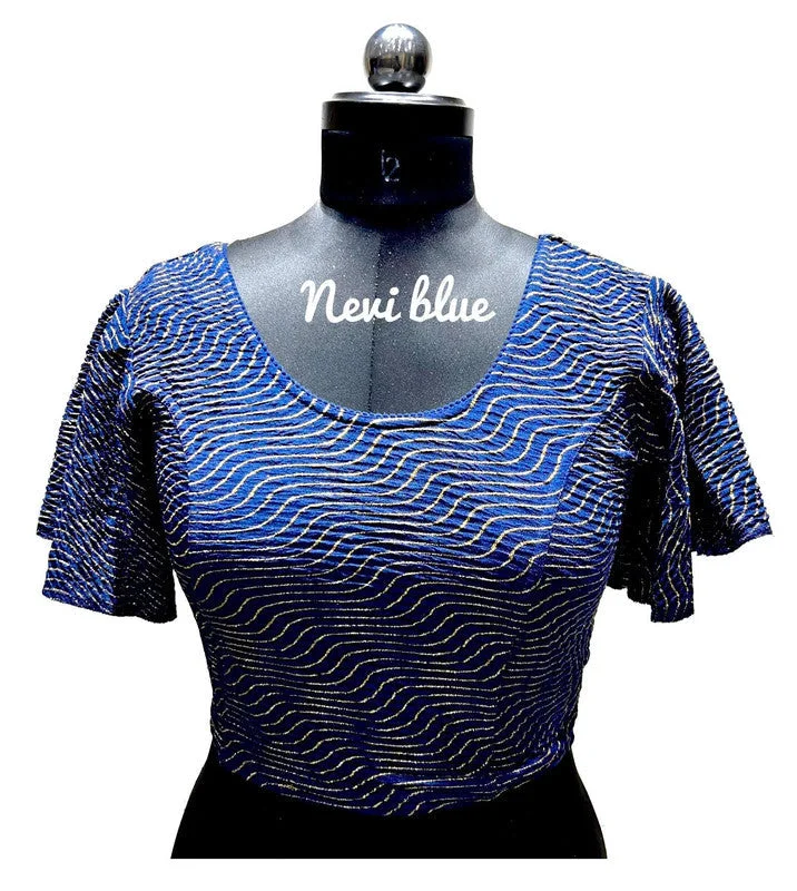 Quick Sale Women's Navy Blue Colour Foil Lining Readymade Blouse