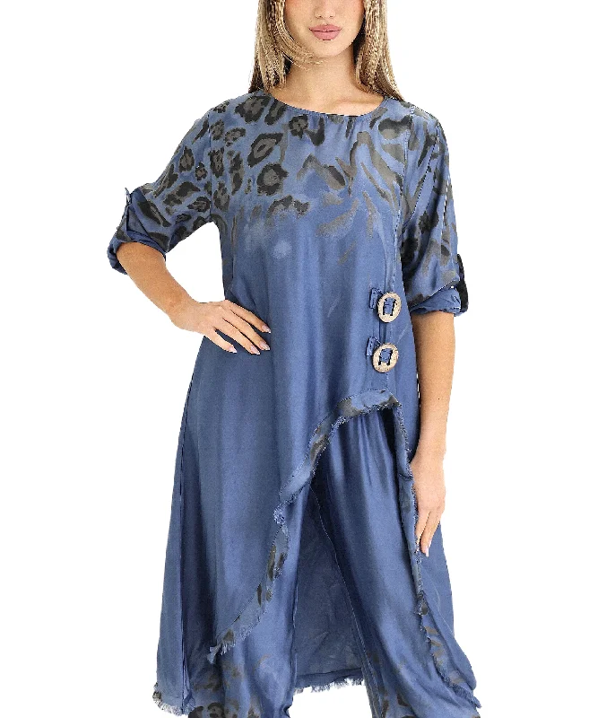 Sale Event Satin Leopard Print Asymmetrical Tunic