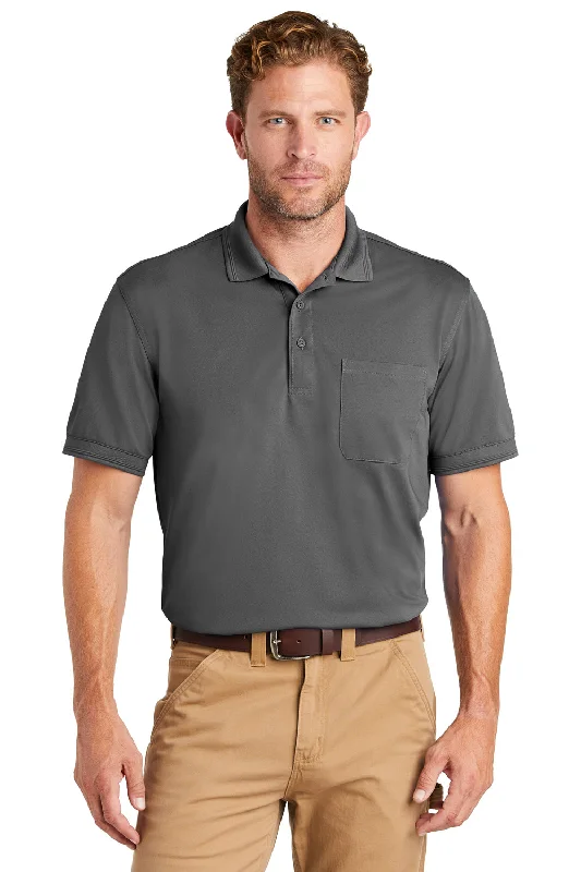 CornerStone Mens Industrial Moisture Wicking Short Sleeve Polo Shirt w/ Pocket - Charcoal Grey