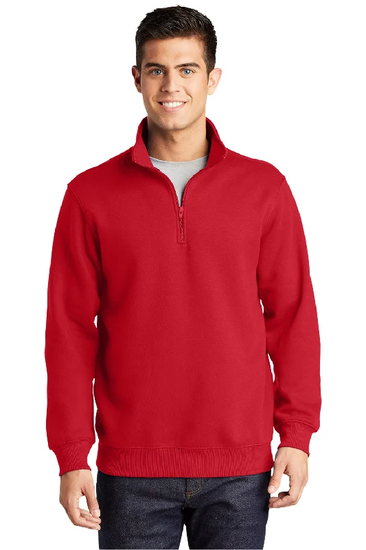 Sport-Tek Mens Shrink Resistant Fleece 1/4 Zip Sweatshirt - True Red