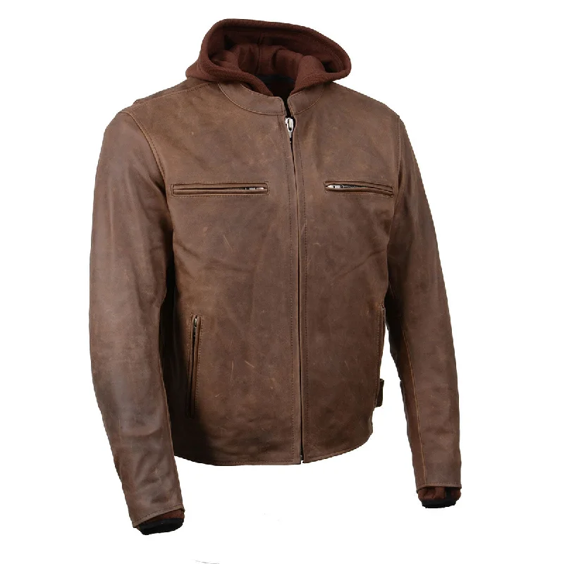 Overstock Sale Milwaukee Leather MLM1518 Men's 'Scoundrel' Vintage Crazy Horse Brown Leather Jacket w/ Removable Hoodie