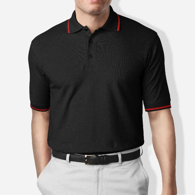 Polo Collar Stripe Tipped T-Shirt Black