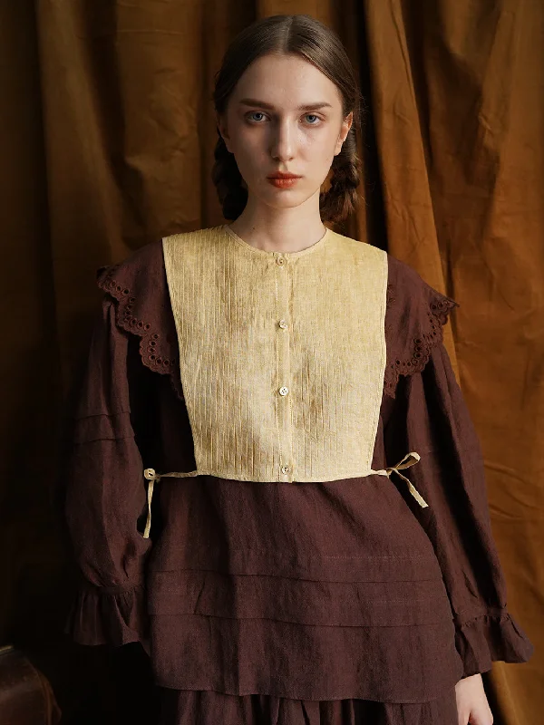 Best Seller Unlogical Poem Vintage style Pleated Yellow Hemp Smock