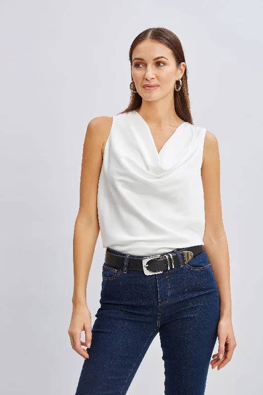 Online Exclusive Silk Satin Cowl Neck Top