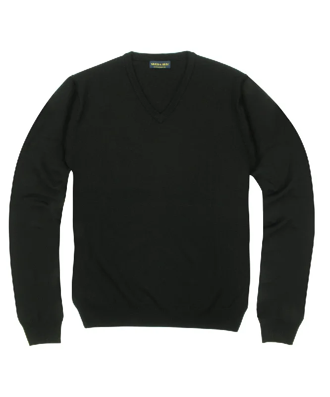 Final Markdown 100% Pure Merino Wool Zegna Baruffa V-Neck Sweater - Black