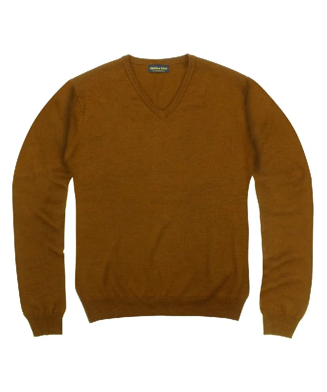 Fantastic Offers 100% Pure Merino Wool Zegna Baruffa V-Neck Sweater - Rust
